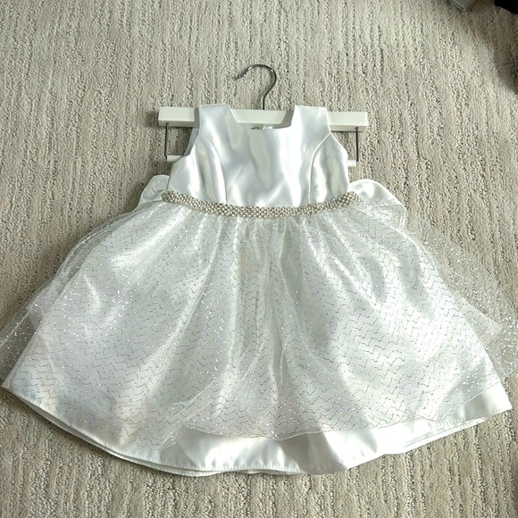 NWOT 12-18 months formal baptism wedding tulle metallic bow baby girl dress - Picture 1 of 7